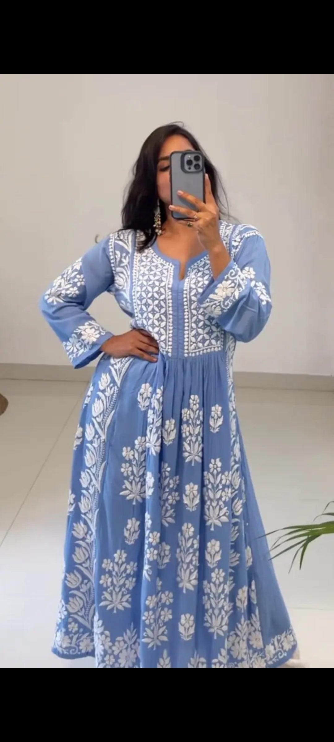 Powder Blue Rayon Cotton Chikankari Kurta with Pant