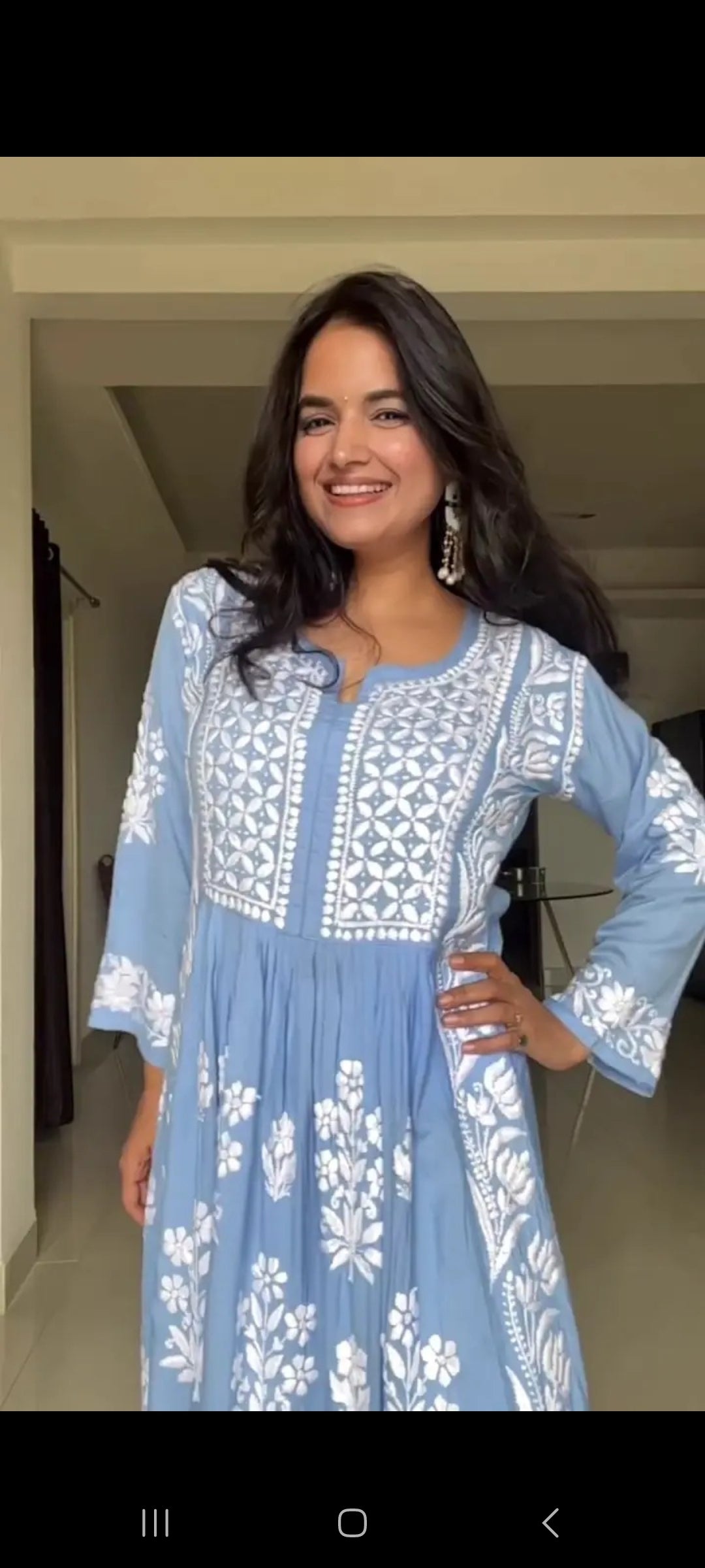 Powder Blue Rayon Cotton Chikankari Kurta with Pant