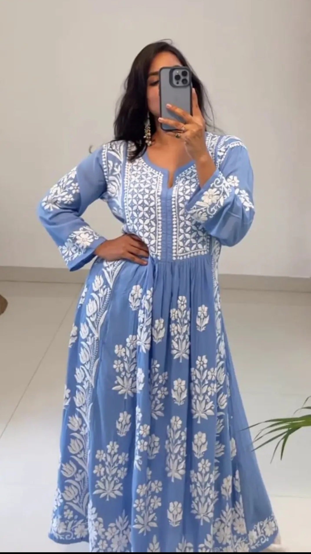 Powder Blue Rayon Cotton Chikankari Kurta with Pant