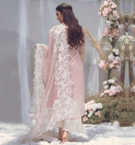 Peach Taffeta Silk Embroidered With Resham Work