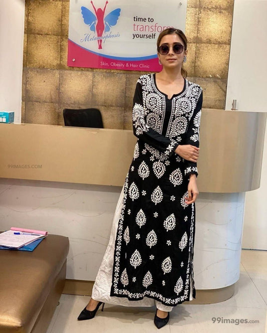 Black Rayon Cotton Chikankari Kurta with Palazzo