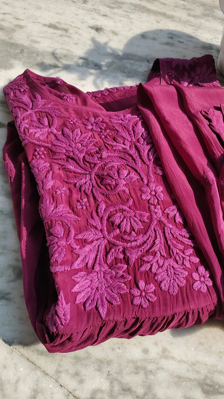 Premium Silk Afghani Chikankari Tunic Set