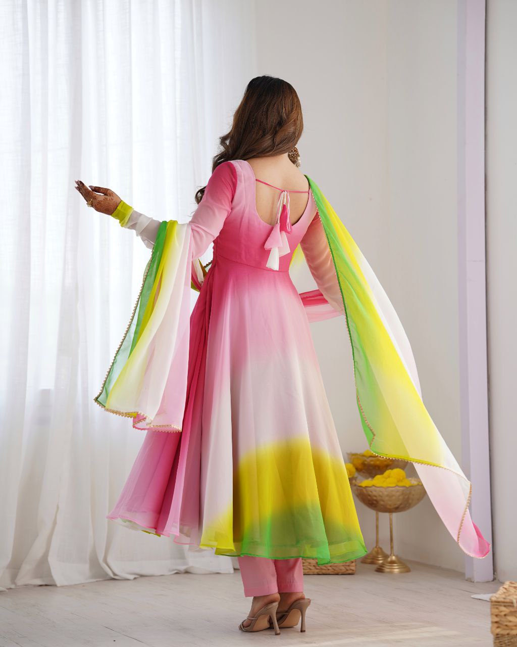 MULTY COLOUR ANARKALI FABRIC*:👗 HEAVY PURE SOFT FOX GEORGETTE COLOURFULL PADDING 