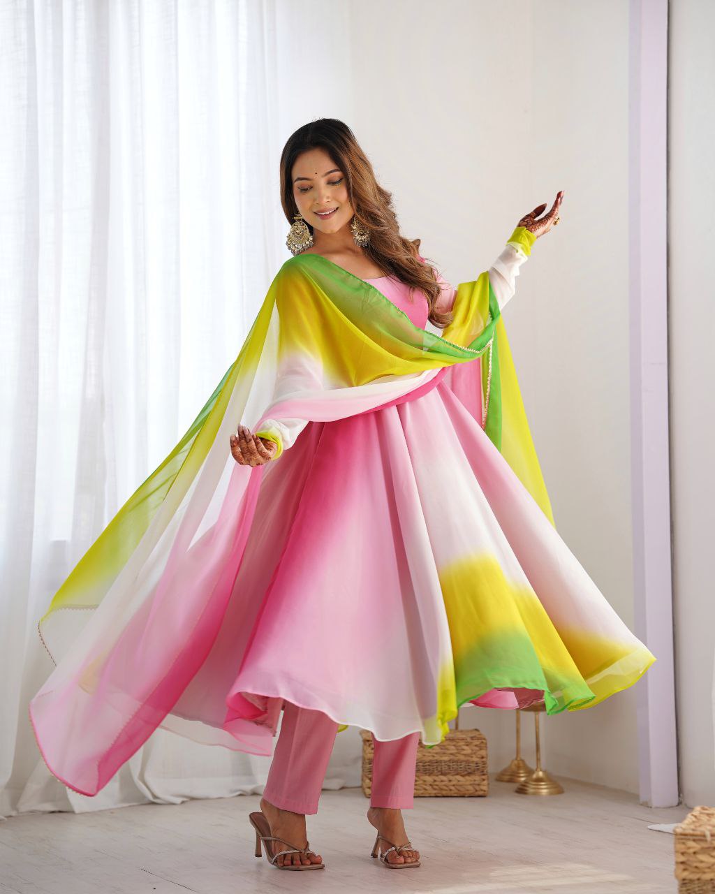 MULTY COLOUR ANARKALI FABRIC*:👗 HEAVY PURE SOFT FOX GEORGETTE COLOURFULL PADDING 