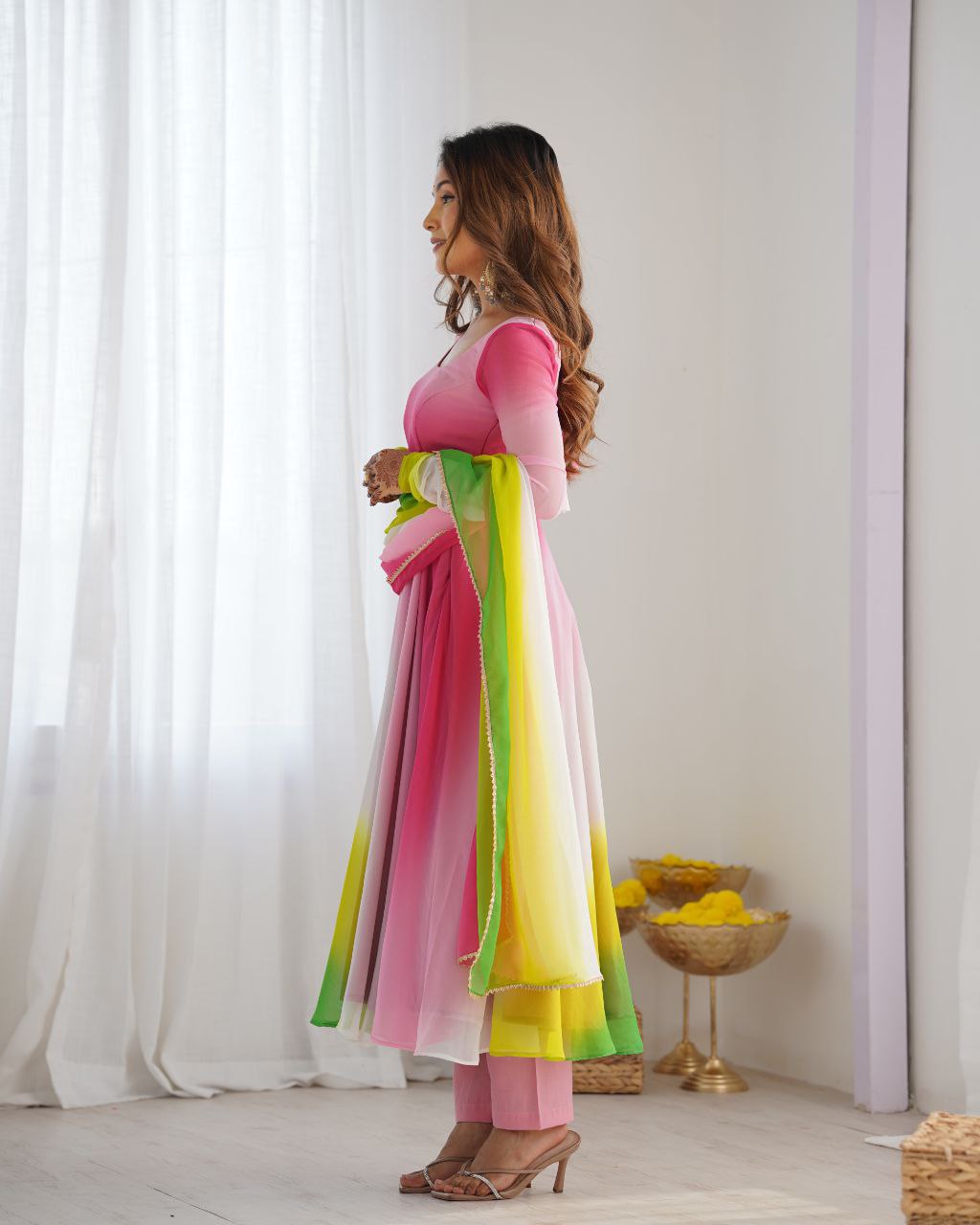 MULTY COLOUR ANARKALI FABRIC*:👗 HEAVY PURE SOFT FOX GEORGETTE COLOURFULL PADDING 