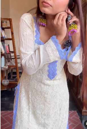 Viscose Georgette Chikankari Kurta With Palazzo And Dupatta