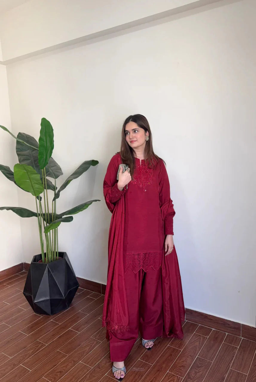 Deep Red Farshi Salwar Suite
