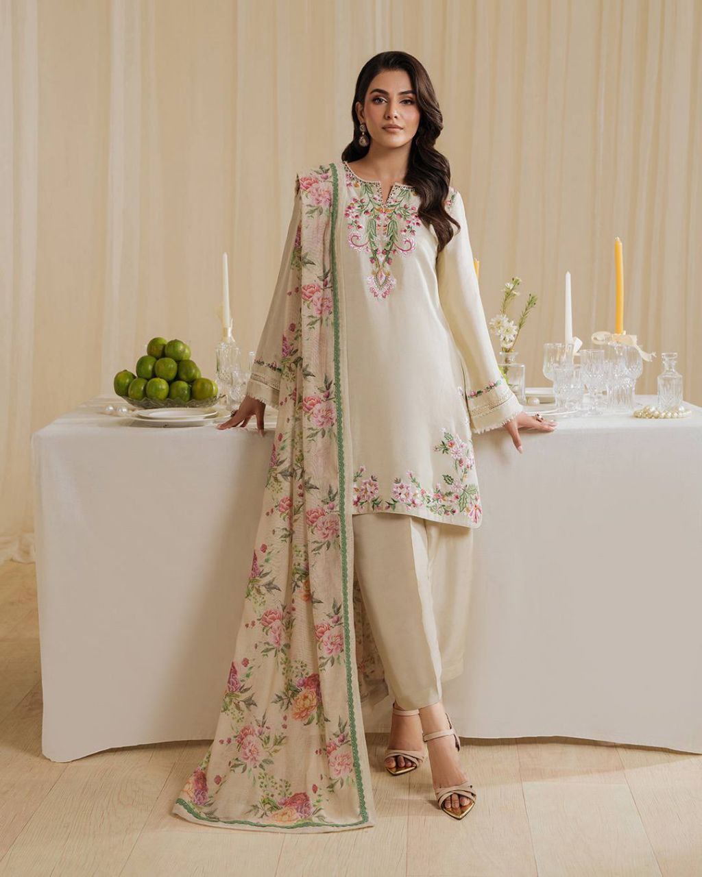 Launching New Designer Party Wear Look Pure Natural Silk Top & Farshi Palazzo With Printed Dupatta set