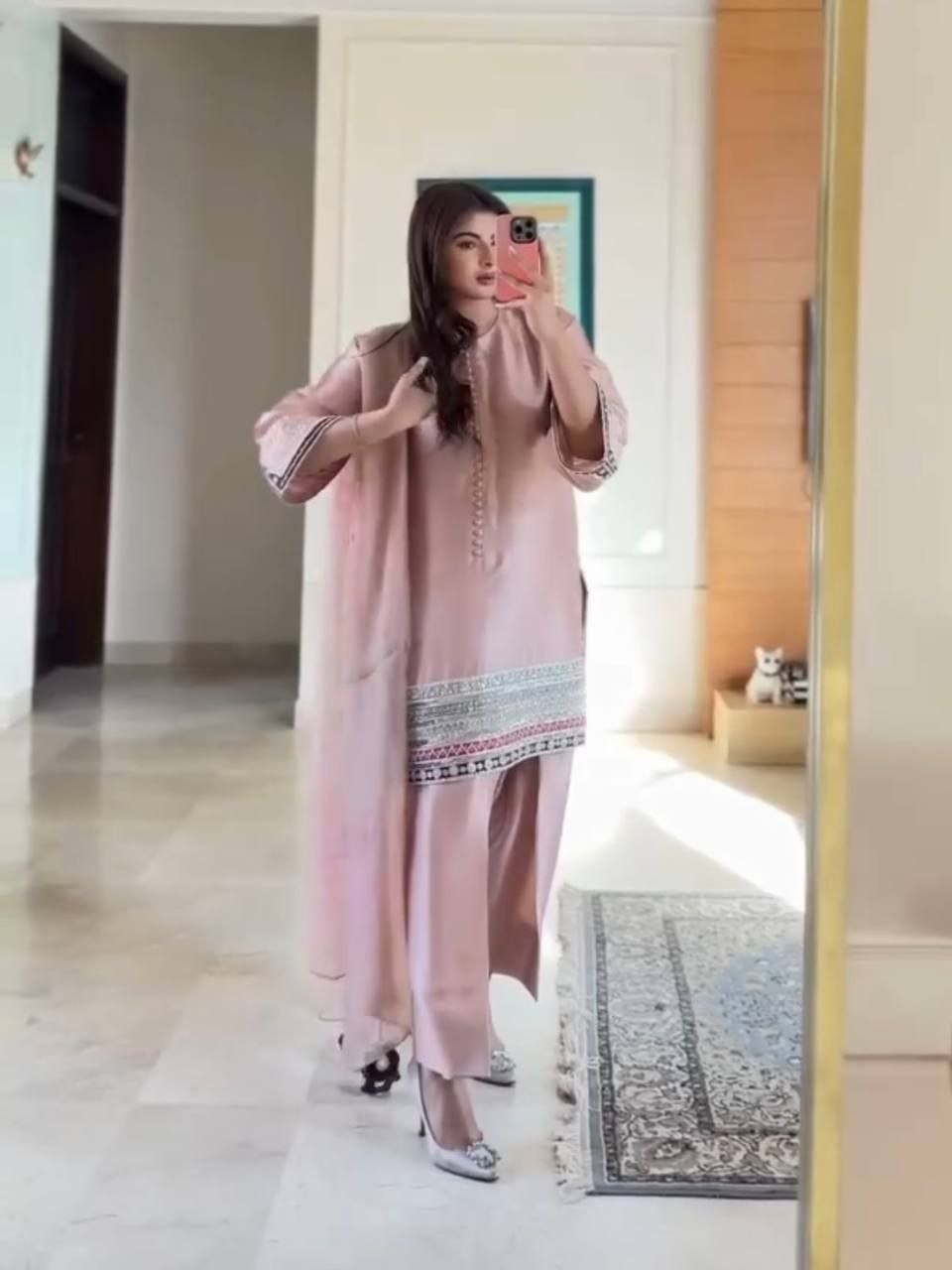 DESIGNER HEAVY NATURAL CREAP EMBROIDERED SEQUENCE WORK WITH FANCY TOP-PENT DUPATTA SET