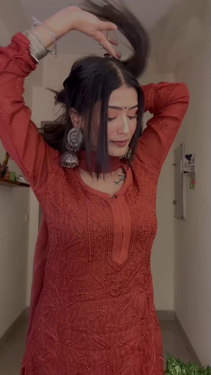 Viscose Georgette Chikankari Kurta With Palazzo And Dupatta