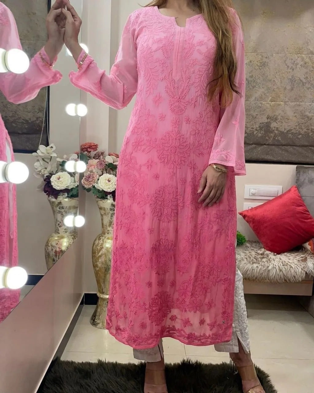 Viscose Georgette Chikankari Kurta With Pant