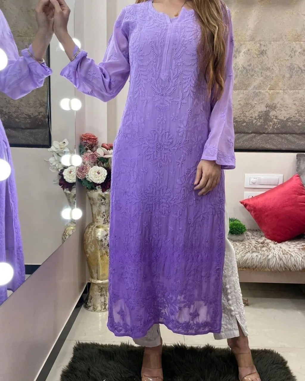 Viscose Georgette Chikankari Kurta With Pant