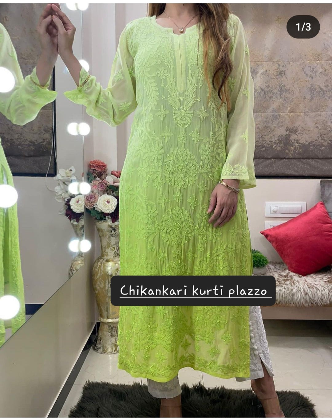 Viscose Georgette Chikankari Kurta With Pant