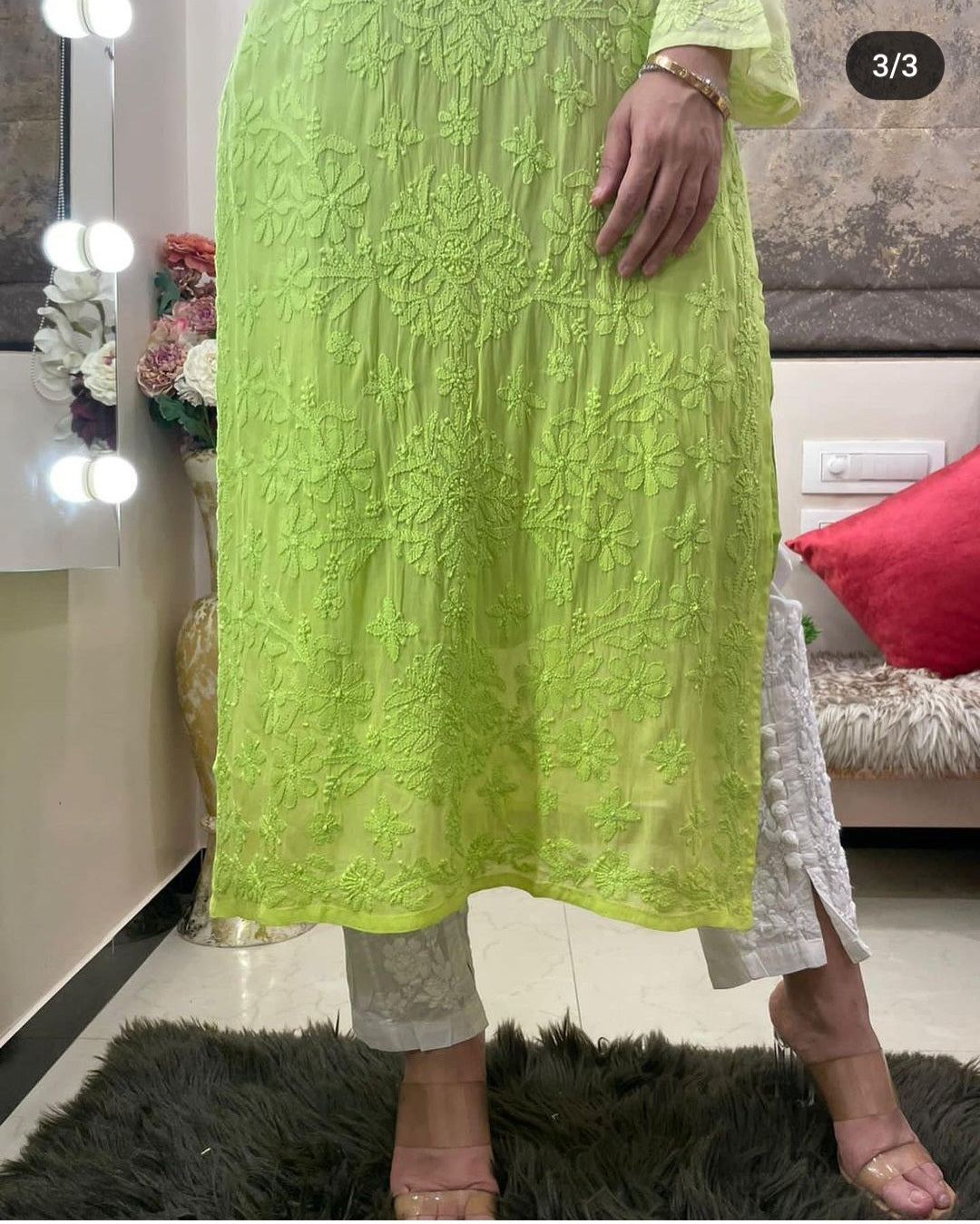 Viscose Georgette Chikankari Kurta With Pant