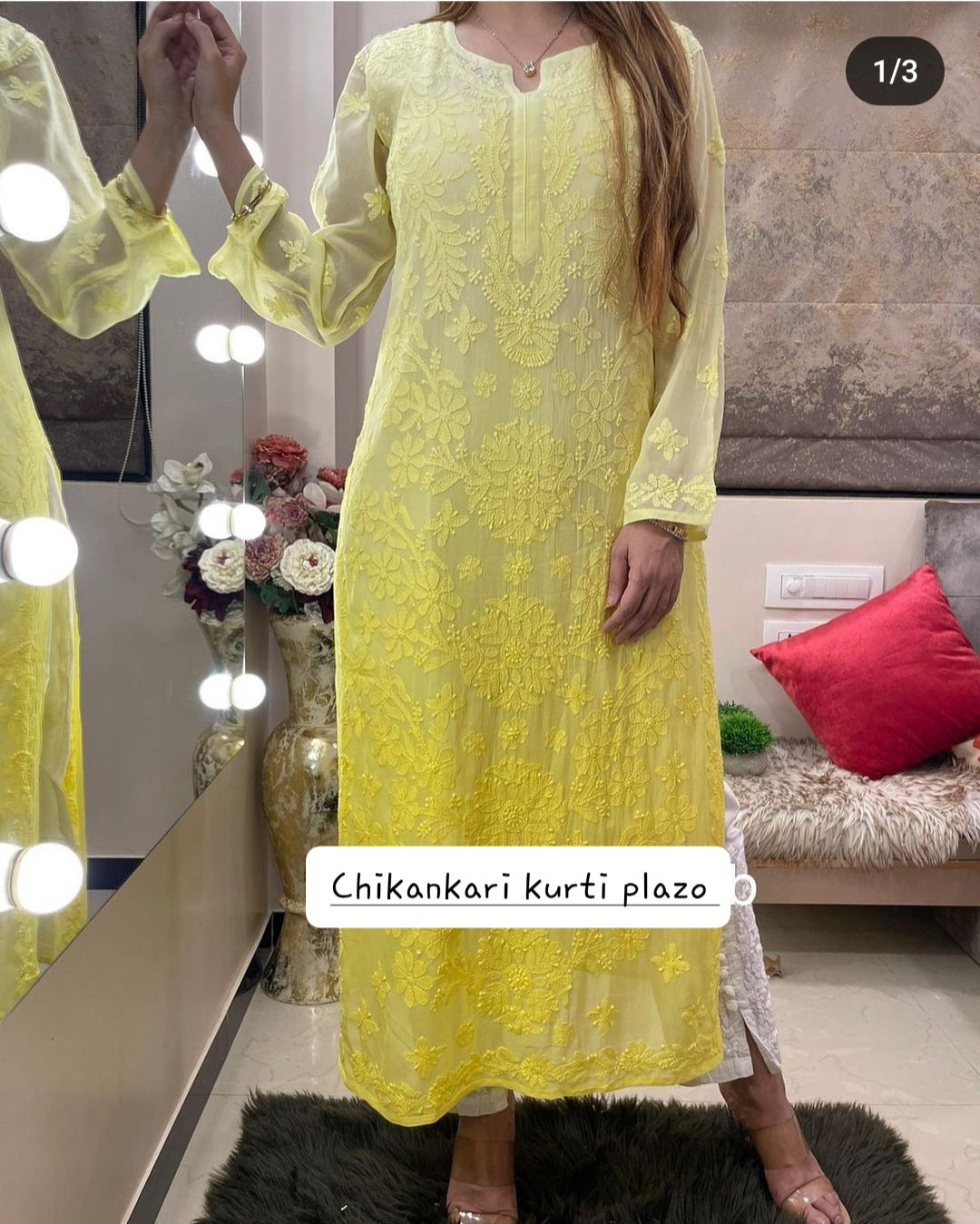 Viscose Georgette Chikankari Kurta With Pant
