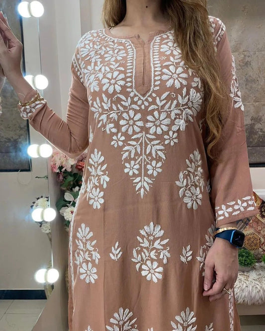 Rayon Cotton Chikankari Kurta With Palazzo