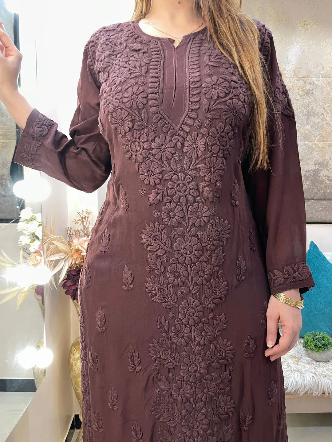 Viscose Georgette Chikankari Kurta With Palazzo Set