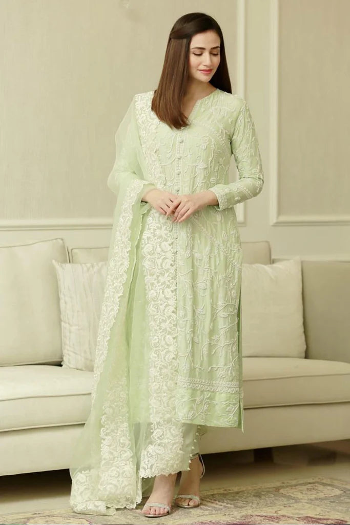 Pista Green Chikankari Embroidred Rayon Cotton Salwar Suit With Dupatta