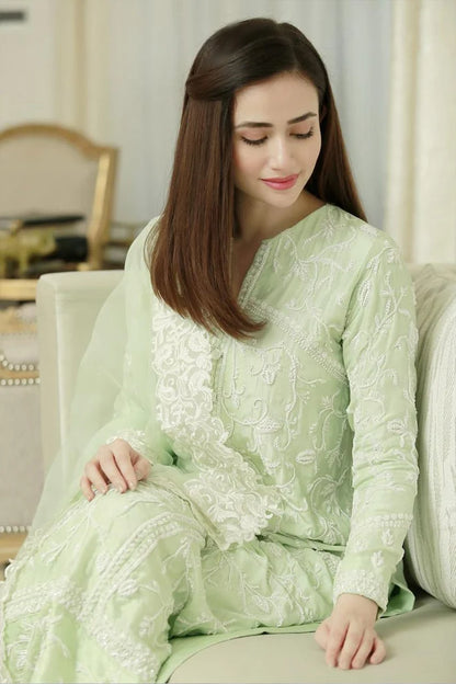 Pista Green Chikankari Embroidred Rayon Cotton Salwar Suit With Dupatta