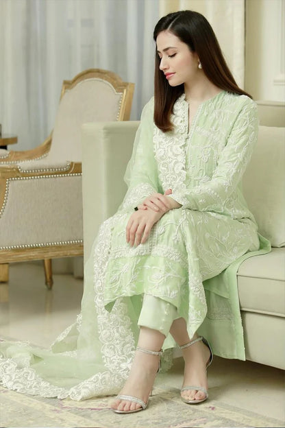 Pista Green Chikankari Embroidred Rayon Cotton Salwar Suit With Dupatta