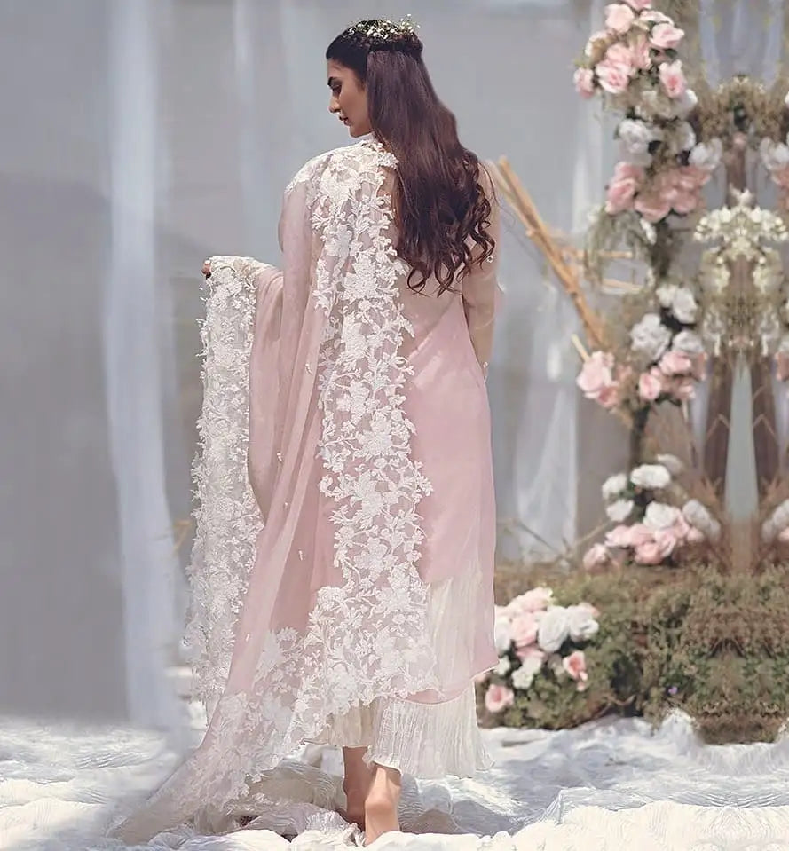 Peach Taffeta Silk Embroidered With Resham Work