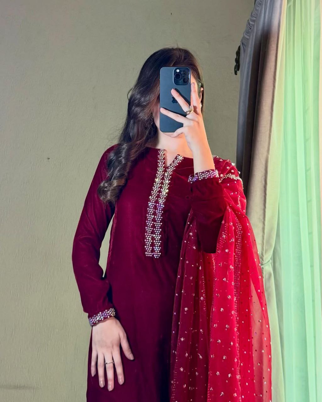 Luxury Red Velvet Evening Dress | Premium Party Outfit