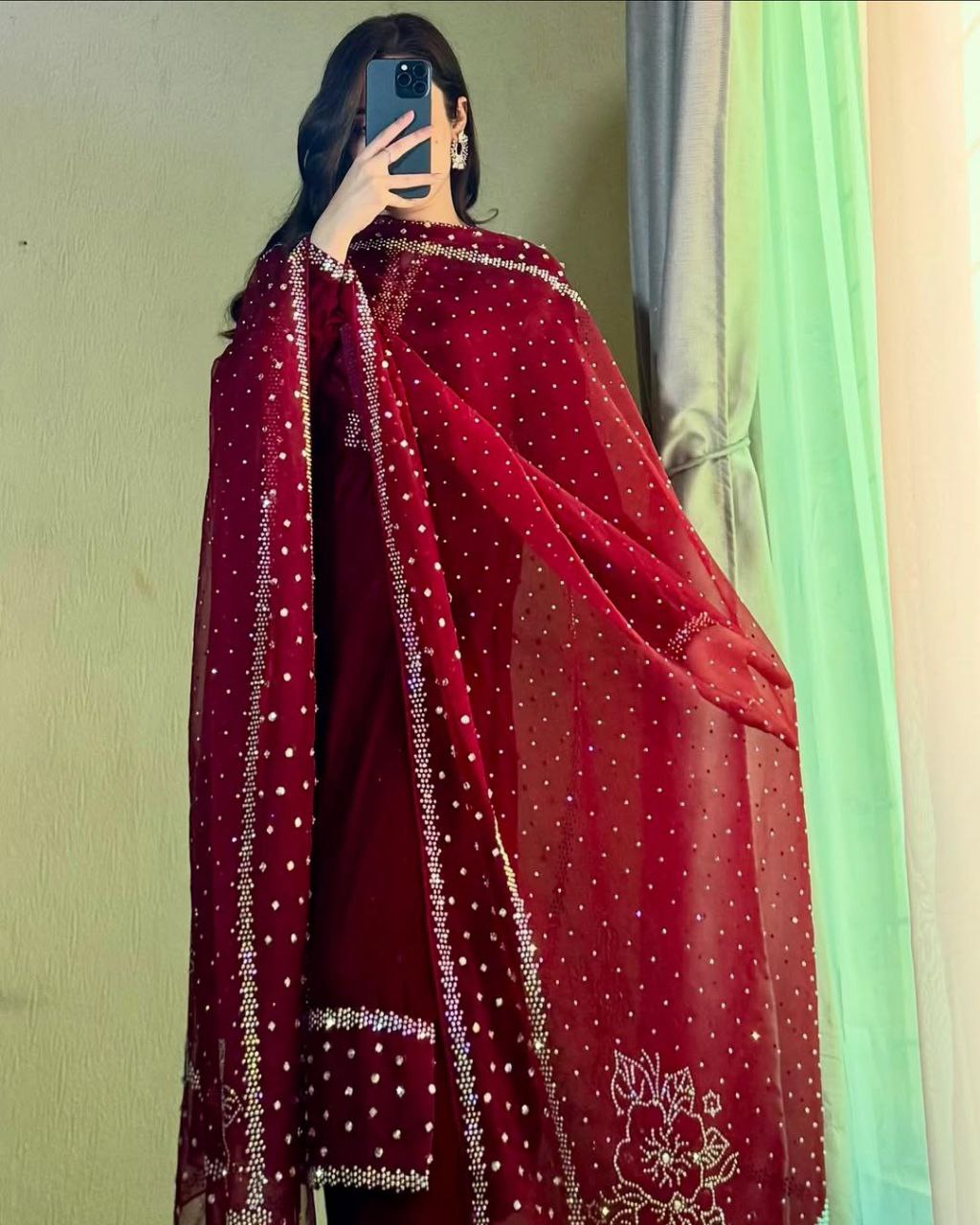 Luxury Red Velvet Evening Dress | Premium Party Outfit