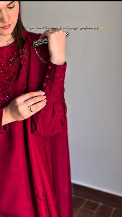 Deep Red Farshi Salwar Suite