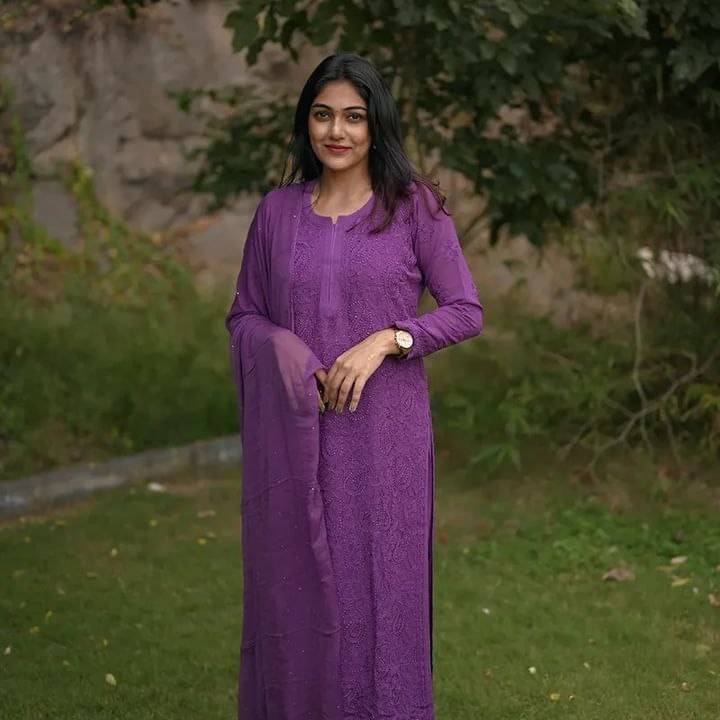Viscose Georgette Chikankari Kurta With Palazzo And Dupatta