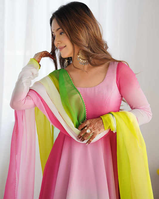 MULTY COLOUR ANARKALI FABRIC*:👗 HEAVY PURE SOFT FOX GEORGETTE COLOURFULL PADDING&nbsp;