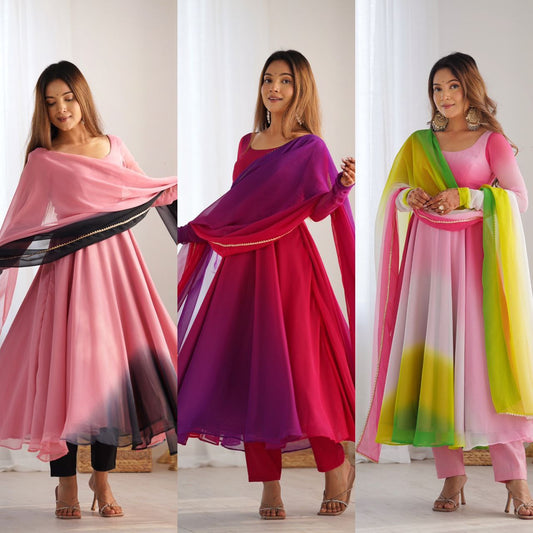 MULTY COLOUR ANARKALI FABRIC*:👗 HEAVY PURE SOFT FOX GEORGETTE COLOURFULL PADDING&nbsp;
