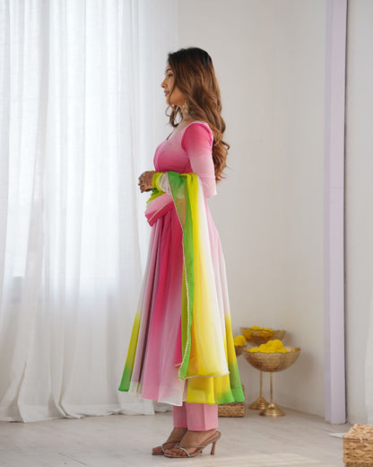 MULTY COLOUR ANARKALI FABRIC*:👗 HEAVY PURE SOFT FOX GEORGETTE COLOURFULL PADDING&nbsp;