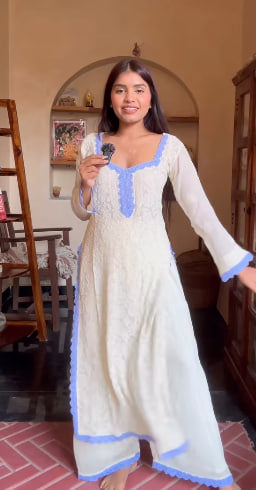 Viscose Georgette Chikankari Kurta With Palazzo And Dupatta