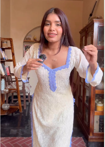 Viscose Georgette Chikankari Kurta With Palazzo And Dupatta