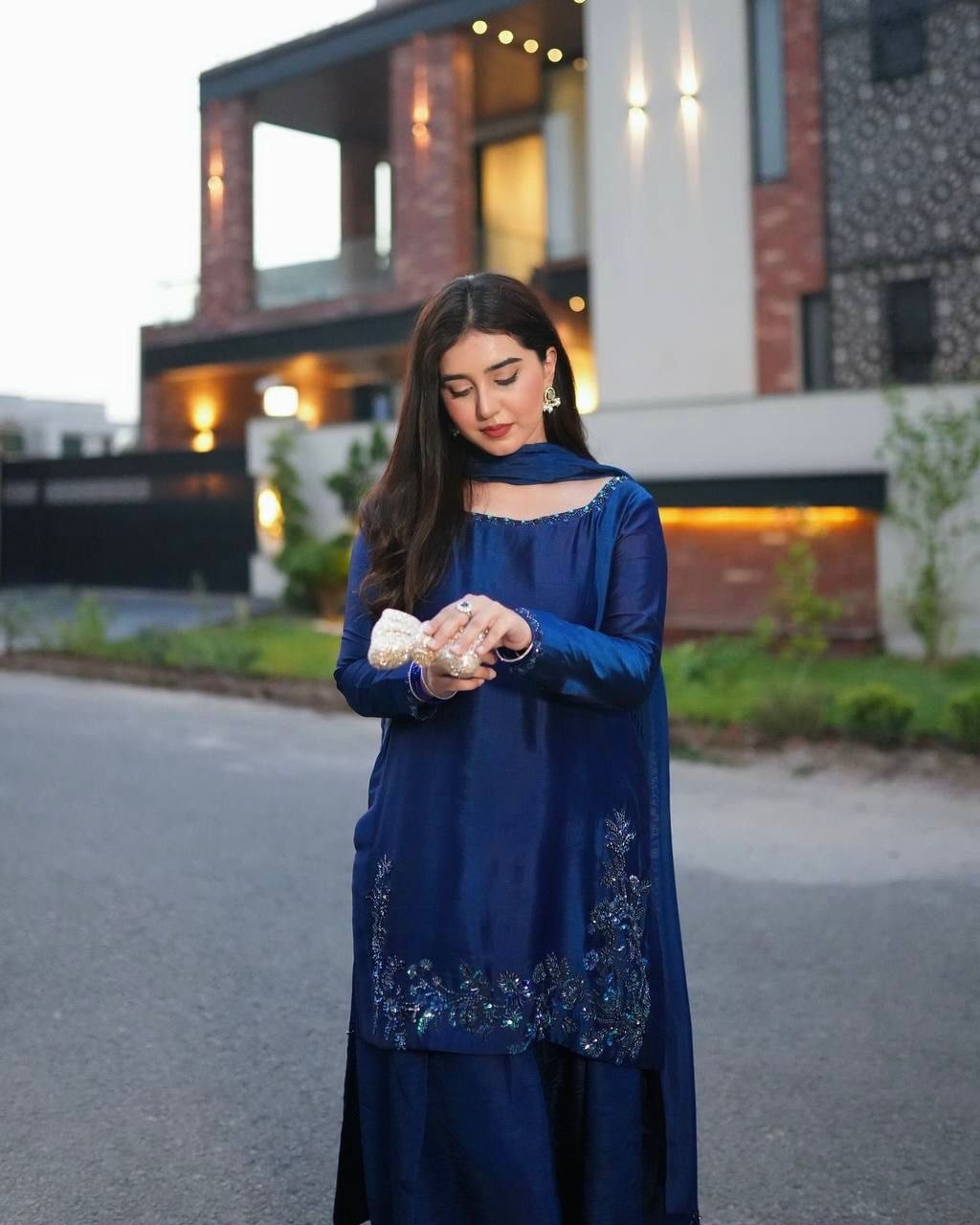 Navy Blue Farshi Handwork Suit Trending Outfit