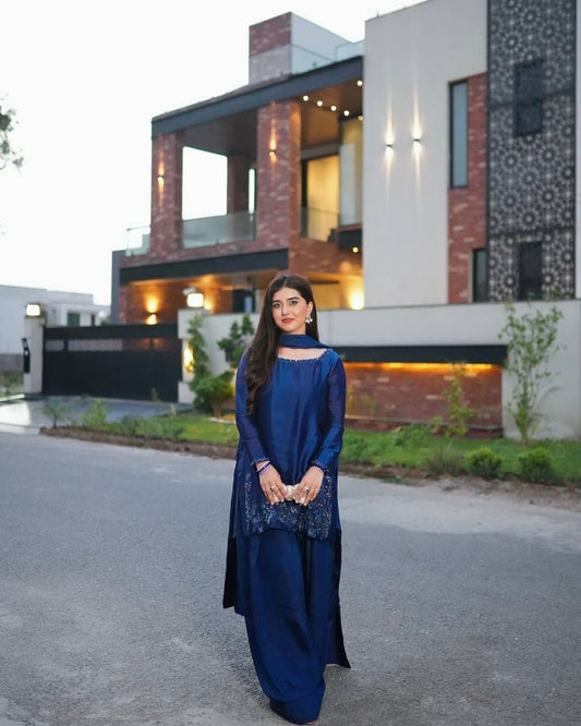 Navy Blue Farshi Handwork Suit Trending Outfit