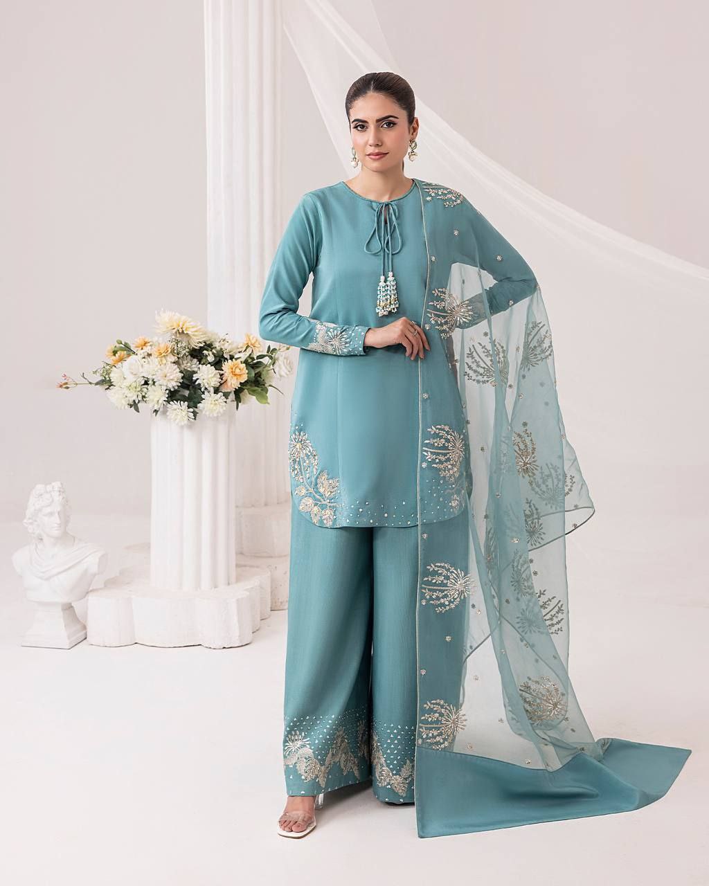 Launching New&nbsp; Đěsigner Party Wear Look Pur Natural Crepe Top &amp; Palazzo With Dupatta set